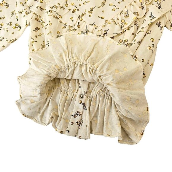 Lil Lemons Ruffle Top Blouson Elastic Waist Long Slv SnapUp White Yellow Girl 6T - Picture 6 of 7